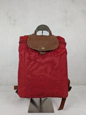 Authentic Longchamp Le Pliage Nylon Leather Backpack Red - Used - Good Condition